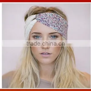 Lovely Printing Bow Cross Wide Headband/Women Boho Bohemian Party Cross Cotton Floral Flower Hair Headband thumbnail-1
