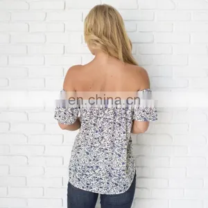 Elastic Strapless Neckline Print Off Shoulder Top for Women thumbnail-3