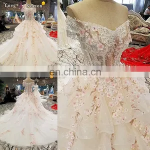 LS00293 off Shoulder Flower Afghan Wedding Dress Styles Lace up Mother of the Bride Beach Wedding Dress thumbnail-1