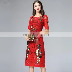 High Quality Midi Lace Dress, Oem Women Clothing Factory Dress thumbnail-1