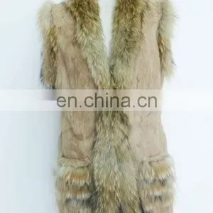Rabbit Fur Body and Raccoon Fur Trimming Sleeveless Coats for Women thumbnail-1