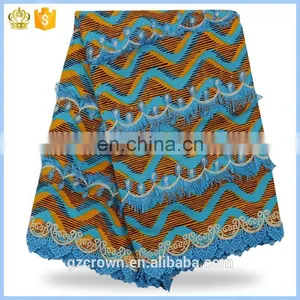 2017High Quality Embroidery French Wax Lace Fabric Cotton Nigeria Real Prints Wax With Cord Lace Fabric for Dress H170111005 thumbnail-5
