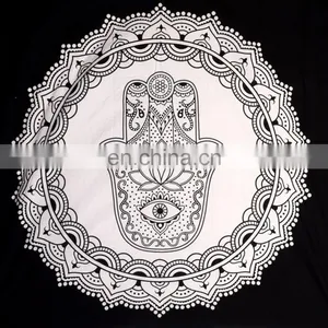 Indian Queen Size Hamsa Fatima Gypsy Cotton Throw Handmade Decor Tapestry Bedspread Wall Hanging thumbnail-2