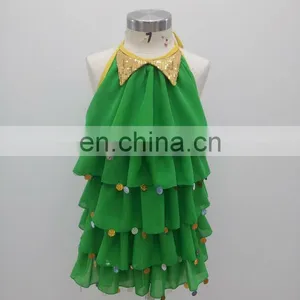 Sequins Halter-neck Green Chiffon Children Girls Stage Dance Costume Dress ET-029# thumbnail-1