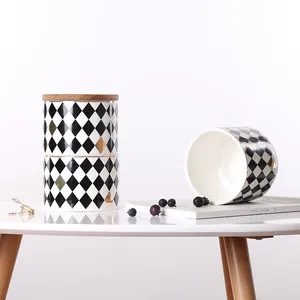 Creative Geometry Rhombus Square Black White Grid Ceramic Canisters Suit For Tea Coffee Sugar thumbnail-2