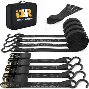 1 Inch Ratchet Tie Down Strap With S Hook for Cargo Control 4pk thumbnail-1