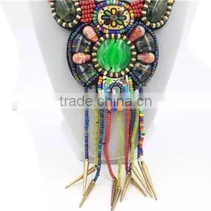 Big Bright Color Bead Necklace Green Crystal Tassel Bead Necklace thumbnail-3