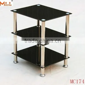 3 Tiered Black Tempered Glass Corner Table thumbnail-1
