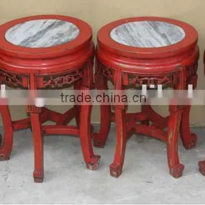 Chinese Antique Red Composite Marble Top Stool thumbnail-1