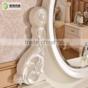 Luxury Antique European French Baroque Style Ivory White Hand Carved Wooden MDF Vanity Dressing Table Set thumbnail-5