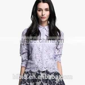 2015 Hot Sale Long Sleeve Purple Women Lace Blouse thumbnail-2