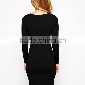 Spring/Autumn Ladies Black Long Sleeve Knitted Small Short Casual Dress thumbnail-3