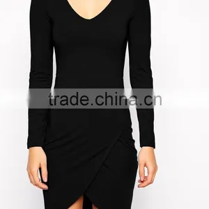 Spring/Autumn Ladies Black Long Sleeve Knitted Small Short Casual Dress thumbnail-4