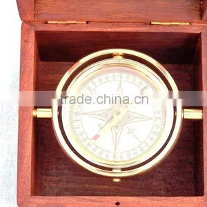 Nautical Solid Brass Lifeboat Compass With Rosewood Box 13439 thumbnail-1