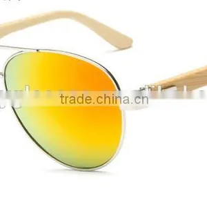 JMP614 2016 New Mirror Lens UV400 Metal Aviator Frame Bamboo Sunglasses thumbnail-2