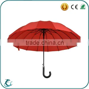 High Quality 16 Ribs pu Leather Handle Windproof Straight Umbrella thumbnail-2