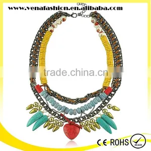 Weave Turquosie Large Bead Bib Necklace, Elegant Beaded Necklace thumbnail-5