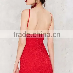 2016 OEM Service Sexy Cotton Tassel Backless Red Crochet Mini Dresses thumbnail-4