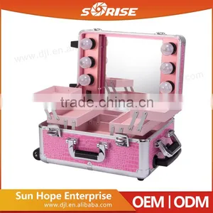 Fashion Folding Portable Pvc Professional Makeup Station With Lights and Mirror thumbnail-6