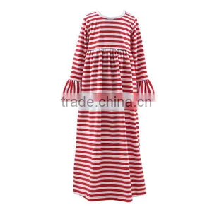2016 Kaiyo Boutique Long Dress Boutique Red Stripe Ruffle Dress Long Frocks for Teenagers Pictures Children Christmas Dress thumbnail-1