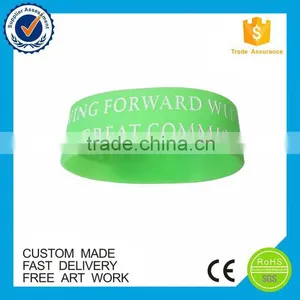 High Quality Cheap 1 Inch Embossed Green Fill White Color Silicone Rubber Wristband thumbnail-6