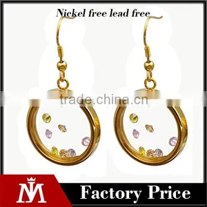 Womens Fashion Round Earrings Stainless Steel 18k Gold Plated Glass Earrings thumbnail-1