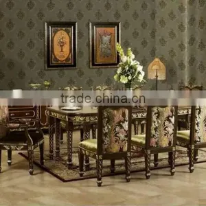 Royal Design Home Furniture Rectangular Dinning Table With Eight Chairs, Solid Wood Carved Dinning Room Set thumbnail-1