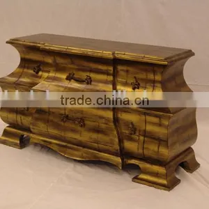Antique Wooden Curio Cabinets, Exquisite Gold Painting Chest Of Drawers, Classical Wood Carved Console Cabinet thumbnail-1