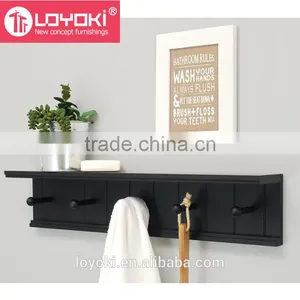 Bathroom Wall Shelf With 5 Pegs Wall Mounted Clothes Towel Hanger Rack Wooden Wall Shelf thumbnail-5
