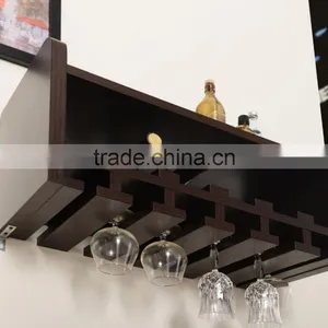 Wooden Floating Wine Rack Display Wall Mount Living Room Design Functional Decor Wall Display Rack With Glass Holder thumbnail-1