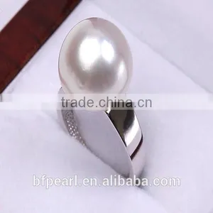 Original AAA 14mm Shiny White South Sea Pearl Ring In 14k Gold Purity thumbnail-1