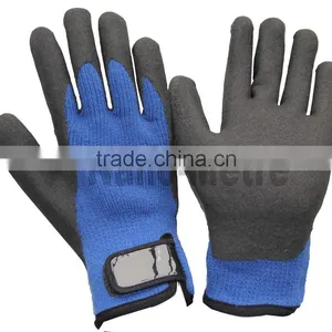 NMSAFETY 7 Gauge Knitted Blue Polycotton Liner Coated Black Sandy Finish Nitrile on Palm Working Safety Gloves With Magic Buckle thumbnail-1