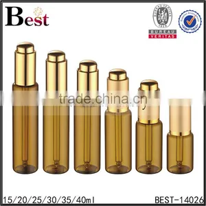 Cosmetic 20ml 30ml Essential Oil Glass Fragrance Perfume Bottle Amber Golden Aluminum Metal Pump Bottle Perfume Glass thumbnail-6