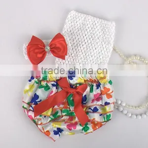 Wholesale Adorable Baby Diaper and Crochet Tube Top3 Sets , Satin Baby Bloomers, Baby Ruffle Bloomers , Toddler Cute Bloomer thumbnail-2