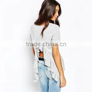 Girls Short Sleeve Plain New Design Frill Back t Shirts, Frill Back t Shirts Wholesale Cheap. thumbnail-3