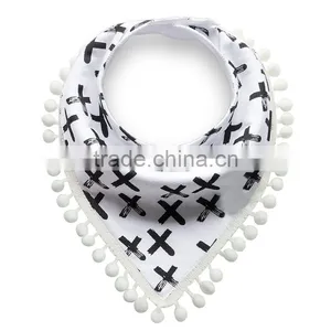 S17223A Soft Organic Cotton Baby Bandana Drool Bibs With Pom-Pom thumbnail-2