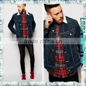 2016 Latest Model Mens Fashion Buttons Up Blue Fleece Lining Denim Jacket thumbnail-4
