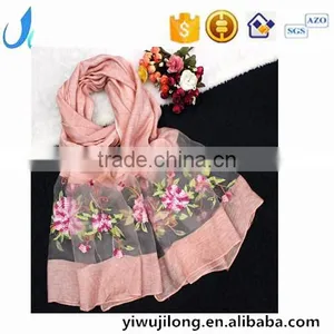 2017 High Quality Women Flower Embroidered Silk Scarf thumbnail-1