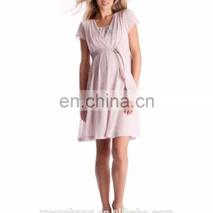 Blush Pink Pleated Maternity Dress Nursing Breastfeeding Clothes thumbnail-3