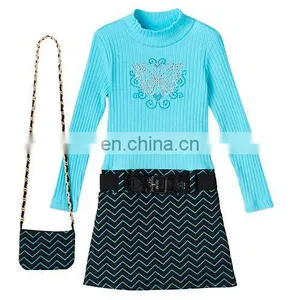 Kids Girls 4- 6 Knitworks Ribbed Rhinestone Mockneck Dresses With Stretch Belt thumbnail-2