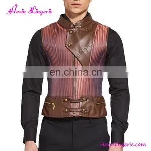 Fashionable Brown 8 Steel Boned Mens Zipper Two Pockets Locking Corset Wholesale thumbnail-1