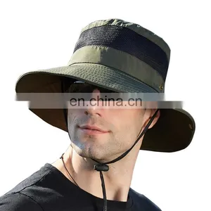 Summer Cotton Cap Wholesale Fishing Boonie Brim Sun Cheap Foldable Sun Custom Bucket Hat Safari Hat With Strings thumbnail-6