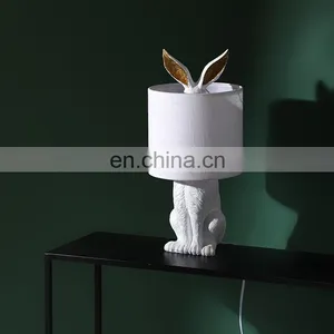 Unique Rabbit Shape Resin Base Customised Desk Light Animal Small White Vintage Home Lamps for Table thumbnail-2
