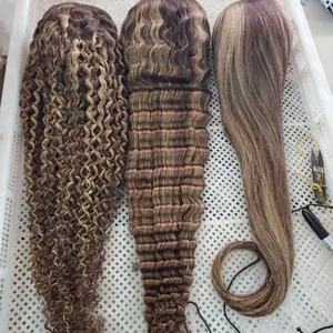 KHH Blonde Highlighted Wig Human Hair, Highlight Body Deep Wave Curly Wig,HD Honey Blonde Highlight Lace Front Wig For Black Women thumbnail-1