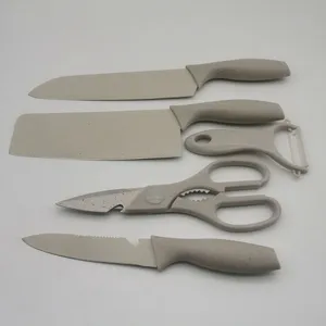 5 Pcs Cream Wheat Straw Kitchen Knife Set With Box Package thumbnail-1