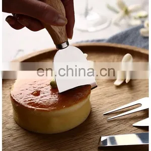 Stainless Steel Premium Personalised Custom Mini Acacia Small Wooden Handle 4 Pcs Cheese Knife Set thumbnail-2