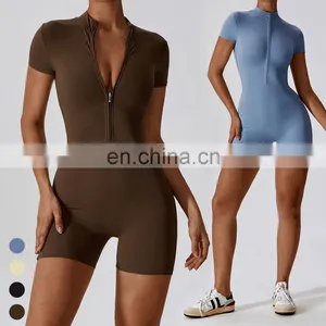 One Piece Activewear Quick Dry Breathable Gym Bodycon Zipper Jumpsuit Workout Rompers Girls Jumpsuits Playsuits Bodysuits Women thumbnail-1