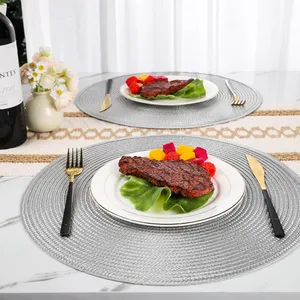 4 Pack Round Braid Grey Color of Place Mats Pot Holders Wicker Tablemats Boho Braided Heat Resistant Mats, Plate Chargers for Table thumbnail-5