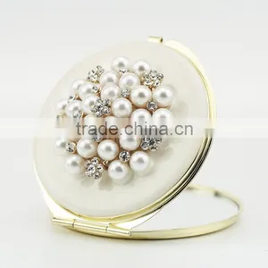 Mother of Pearl Black Compact Cosmetic Makeup Round Handbag Purse Pocket Mirror thumbnail-2