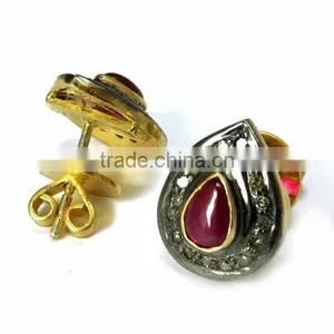 Cambridge !! Ruby & Diamond 925 Sterling Silver Earring, Studs SIlver Earring, 925 Sterling Silver Jewellery thumbnail-5
